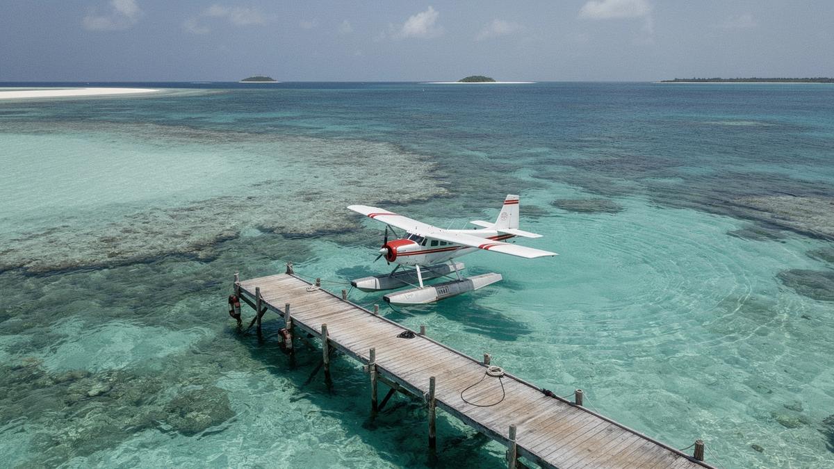 Seaplane resting on the lagoon at South Ari Atoll in the Maldives